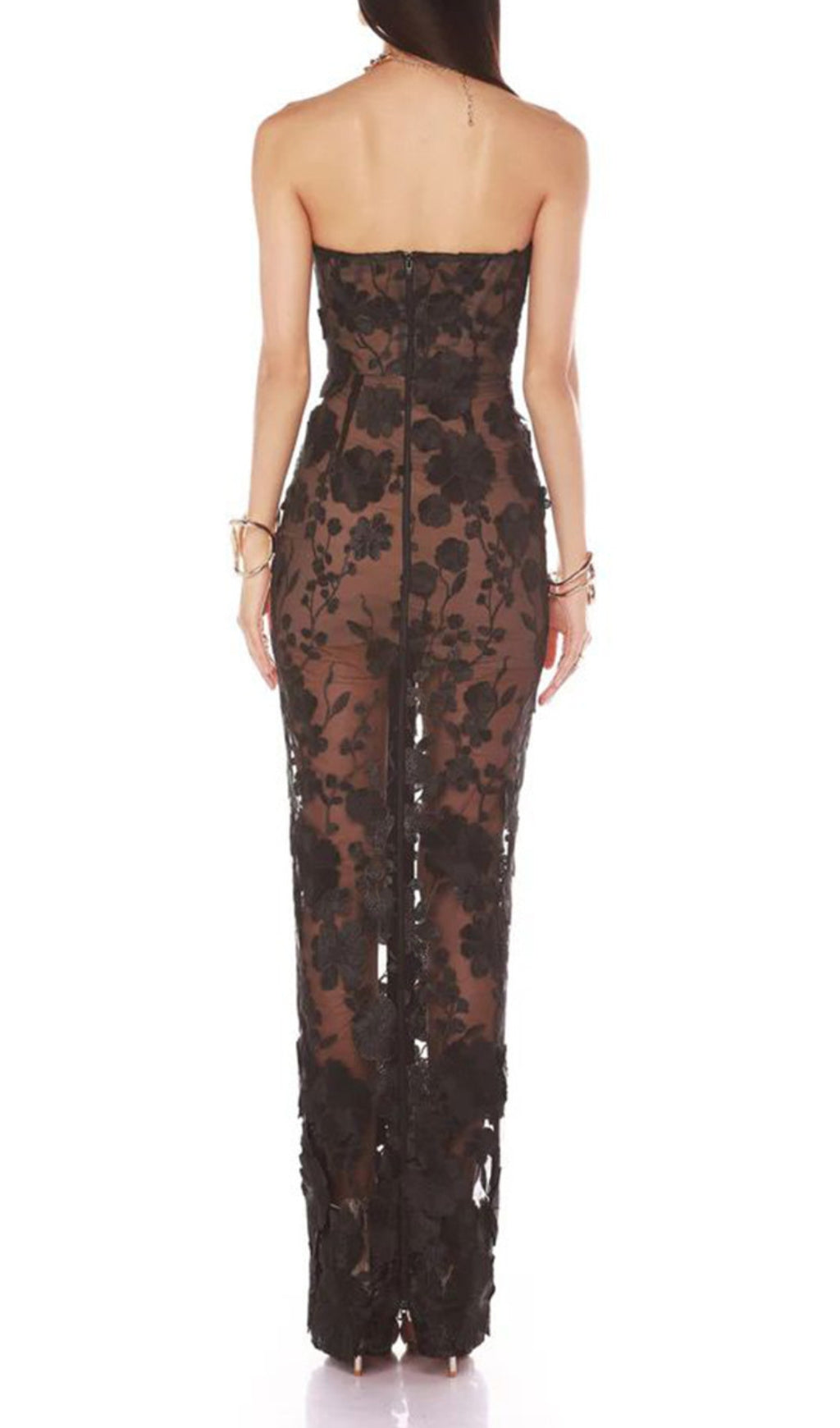 Decla Black Strapless Flower Maxi Dress Flowering Girl