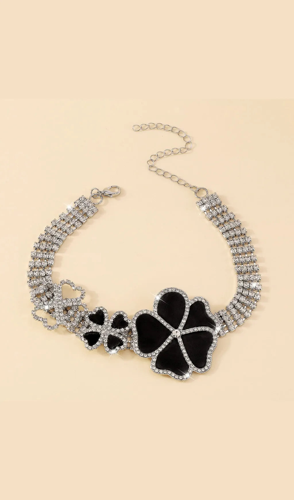 Geometric Flower Rhinestone Choker Flowering Girl