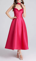 Patchwork Midi Dress In Rose Red Flowering Girl