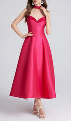 Patchwork Midi Dress In Rose Red Flowering Girl
