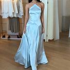 Halter Satin Flowy Maxi Dress Flowering Girl