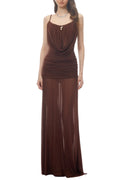 Neraos Draped Ruched Maxi Dress - Brown Flowering Girl
