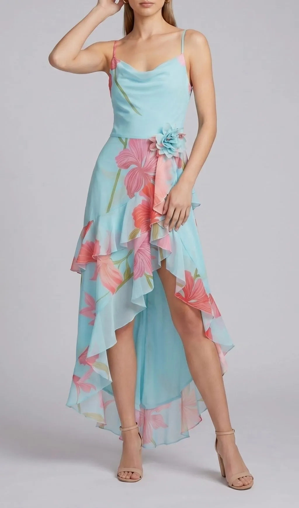 Ferune Spaghetti Floral Split Maxi Dress Flowering Girl