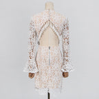 Embroidered Hollow Mini Dress In White Flowering Girl