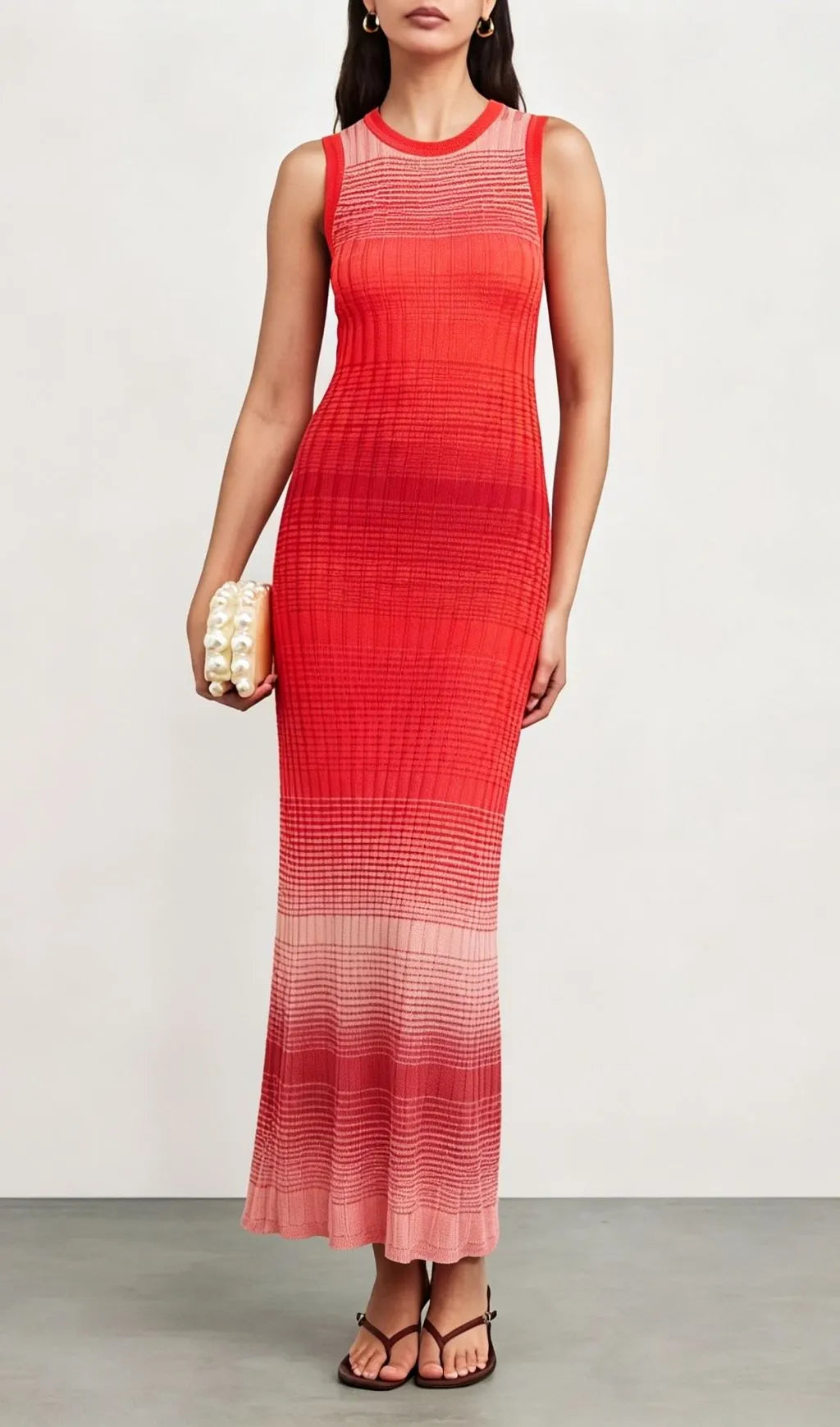 Tie-Dye Knitted Maxi Dress In Red Flowering Girl