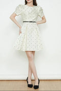 Elsie Polka Dot Puff Sleeve Mini Dress In Beige Flowering Girl