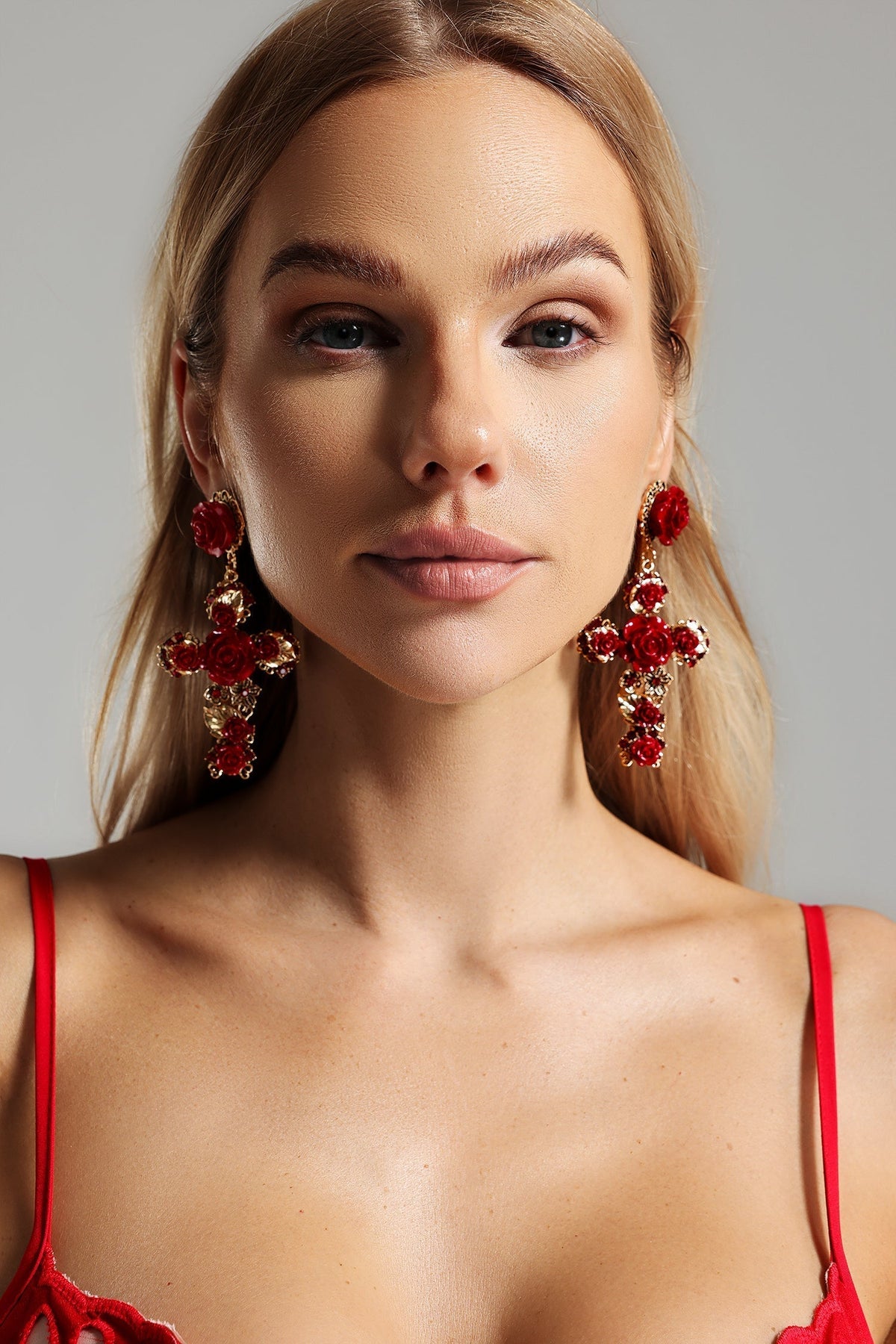 Mary Flower Cross Earrings Flowering Girl