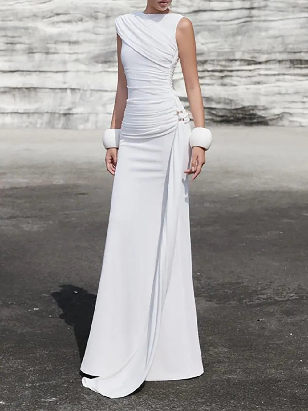 Mayliesha White Ruched Maxi Dress Flowering Girl