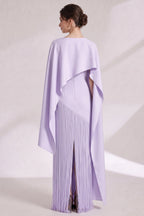 Lavender Structured Crepe Column Evening Gown with Asymmetrical Cape Overlay Flowering Girl