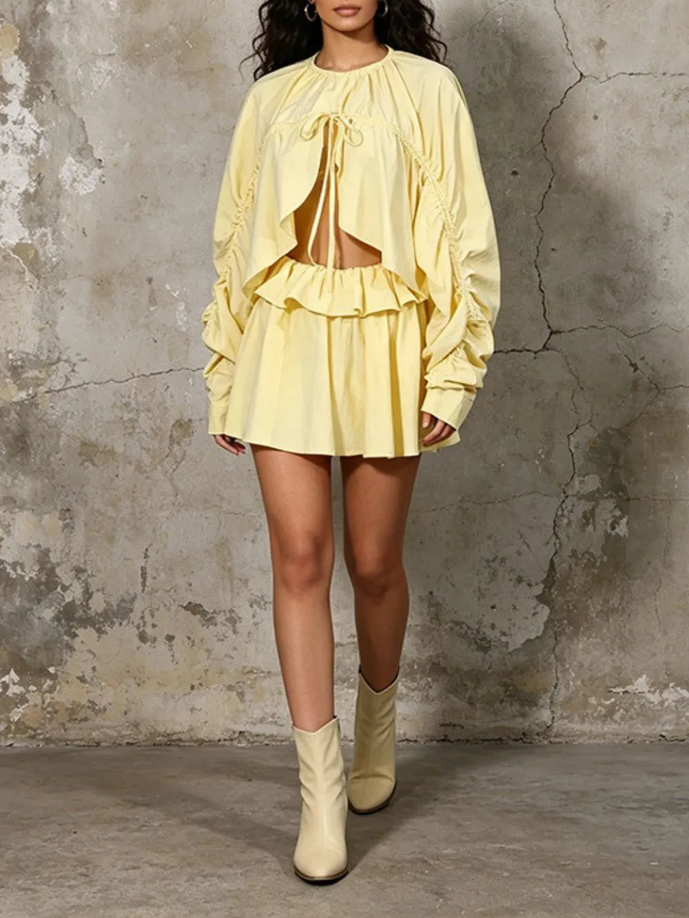 Michell Yellow Long Sleeve Two-Piece Set Flowering Girl