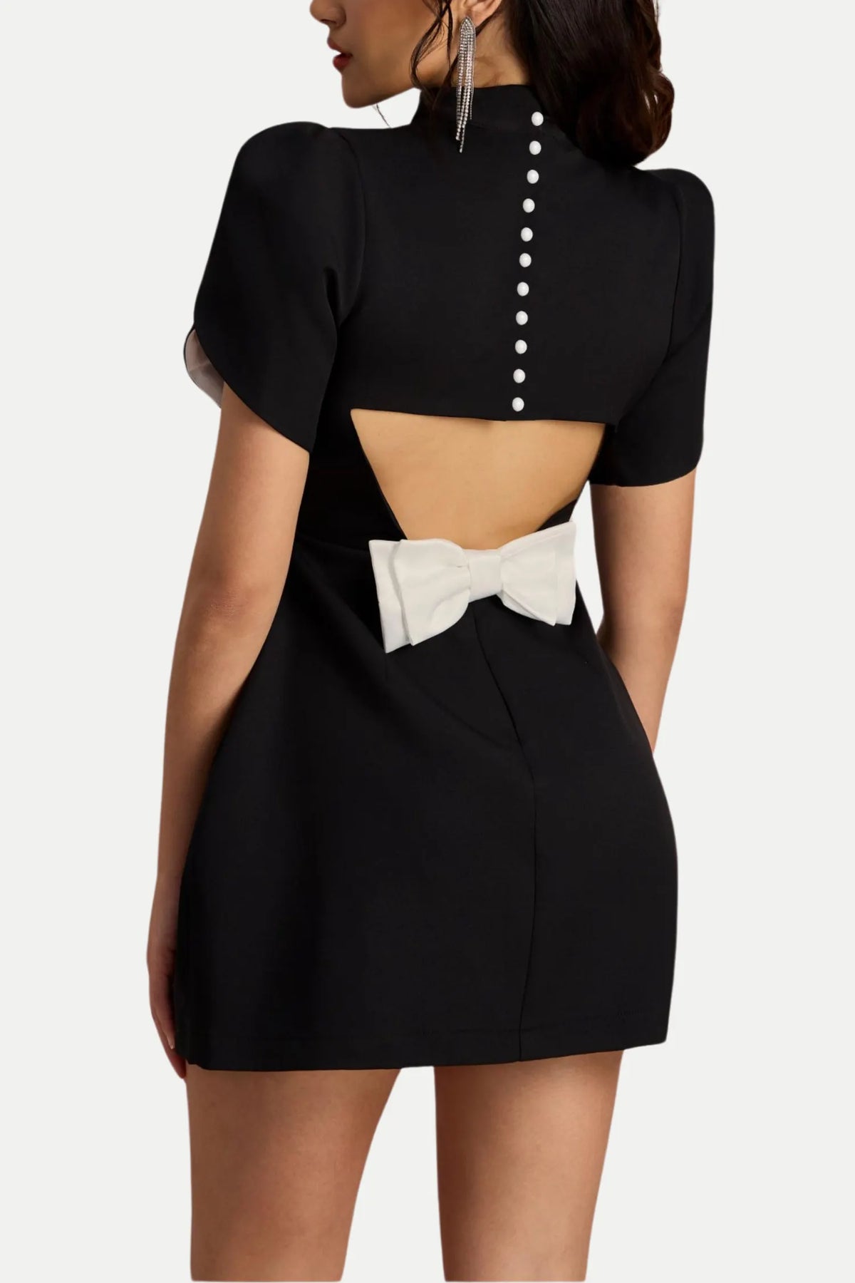 Cutout Bowknot Mini Dress In Black Flowering Girl