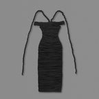 cara black off-shoulder ruched bodycon maxi dress with rope embellished Flowering Girl