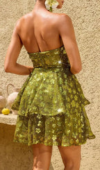 Taevorin Strapless Flower Sequin Mini Dress Flowering Girl