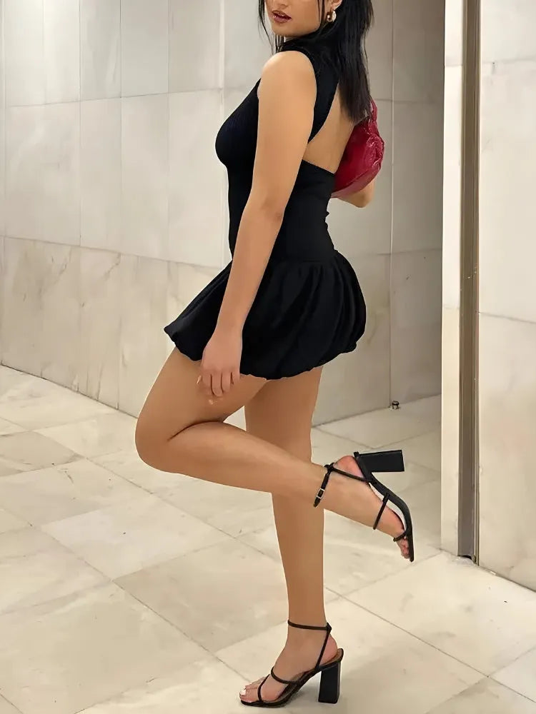 Backless Bubble Mini Dress Flowering Girl