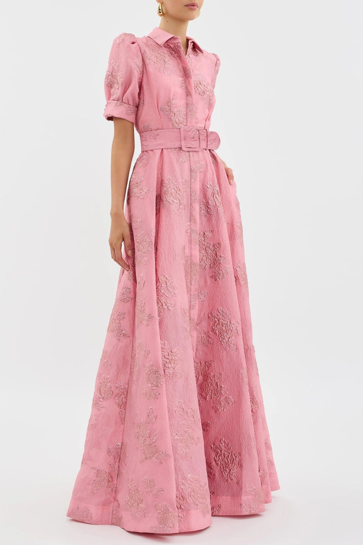 Annette Floral Embellished Button Gown In Pink Flowering Girl
