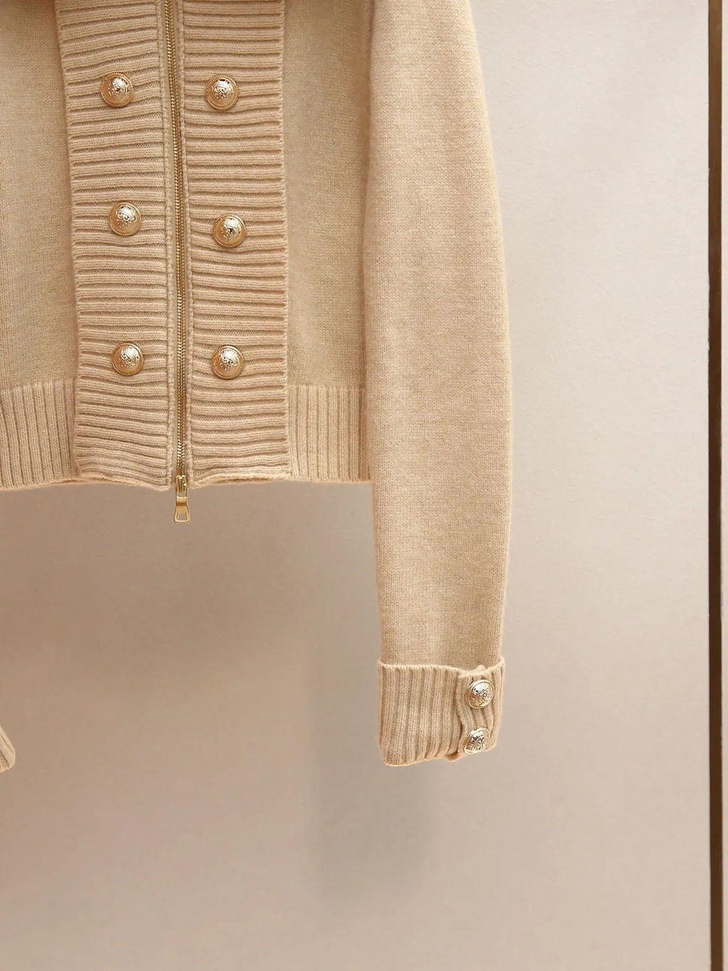Beige Fine Knit Wool Or Cashmere Blend Fitted, Cropped Knit Cardigan Jacket Flowering Girl