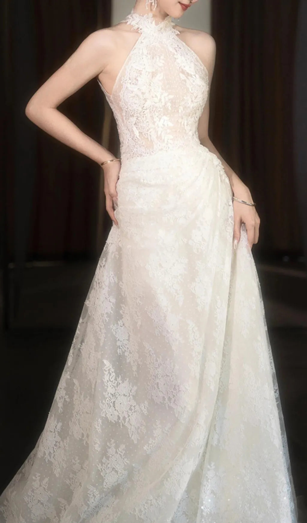 Dayanara White Halter Lace Wedding Dress Flowering Girl