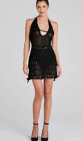 CONTAKI V-NECK KNIT MINI DRESS IN BLACK Flowering Girl
