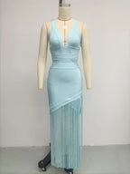 Light Blue Bandage Fringe Midi Dress Flowering Girl