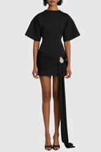Draped Embellished Mini Dress - Black Flowering Girl