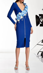 Dacey V Neck Flower Bandage Midi Dress Flowering Girl