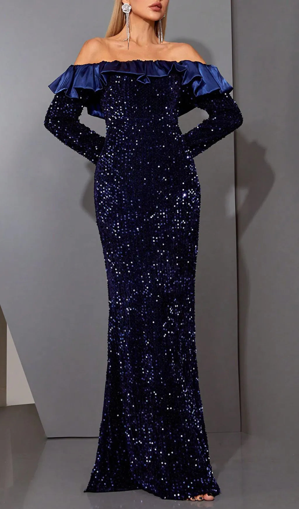 Hudson Blue Off-Shoulder Sequin Maxi Dress Flowering Girl