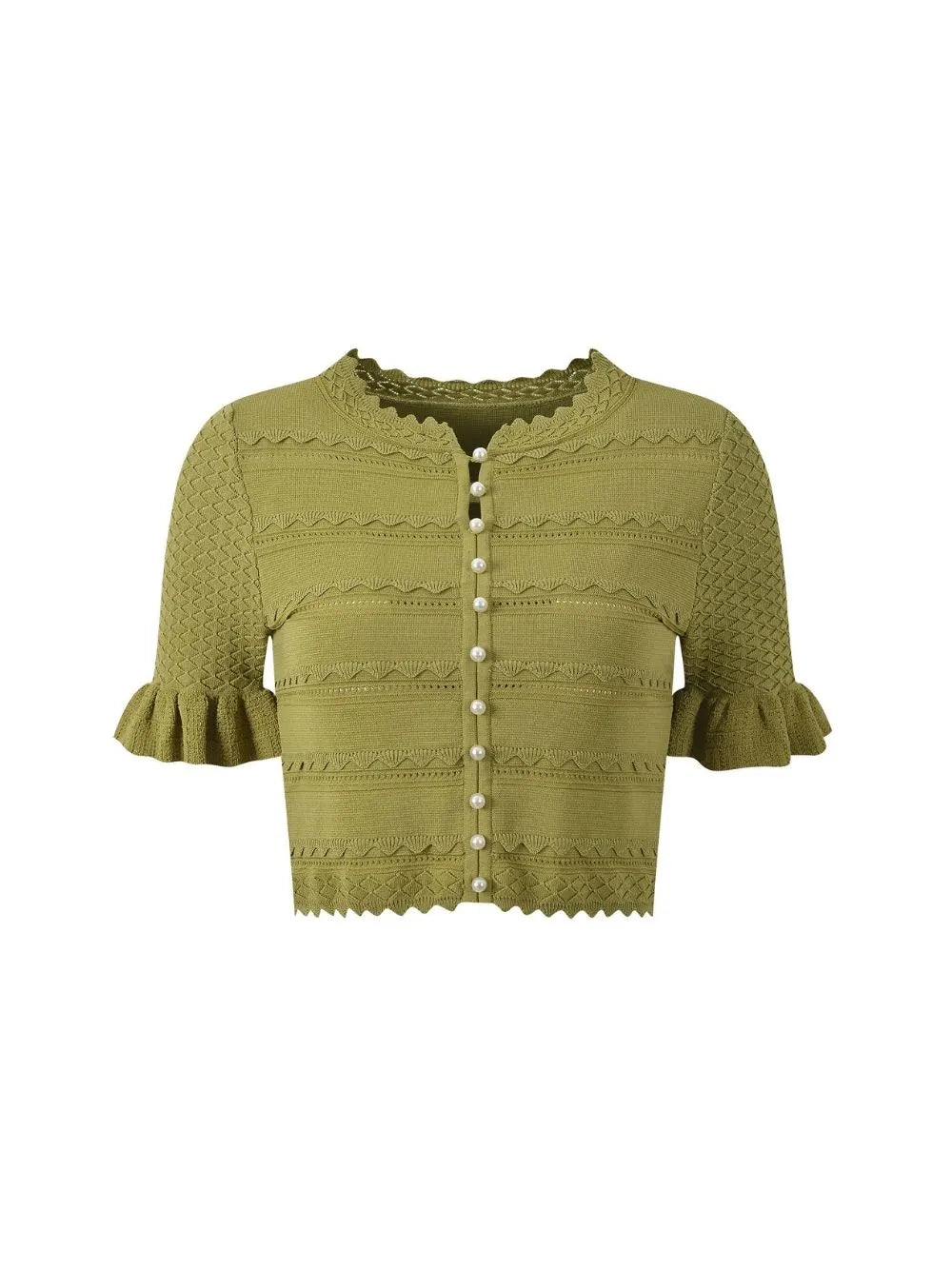 Cropped Ruffled Sleeve Cardigan Flowering Girl