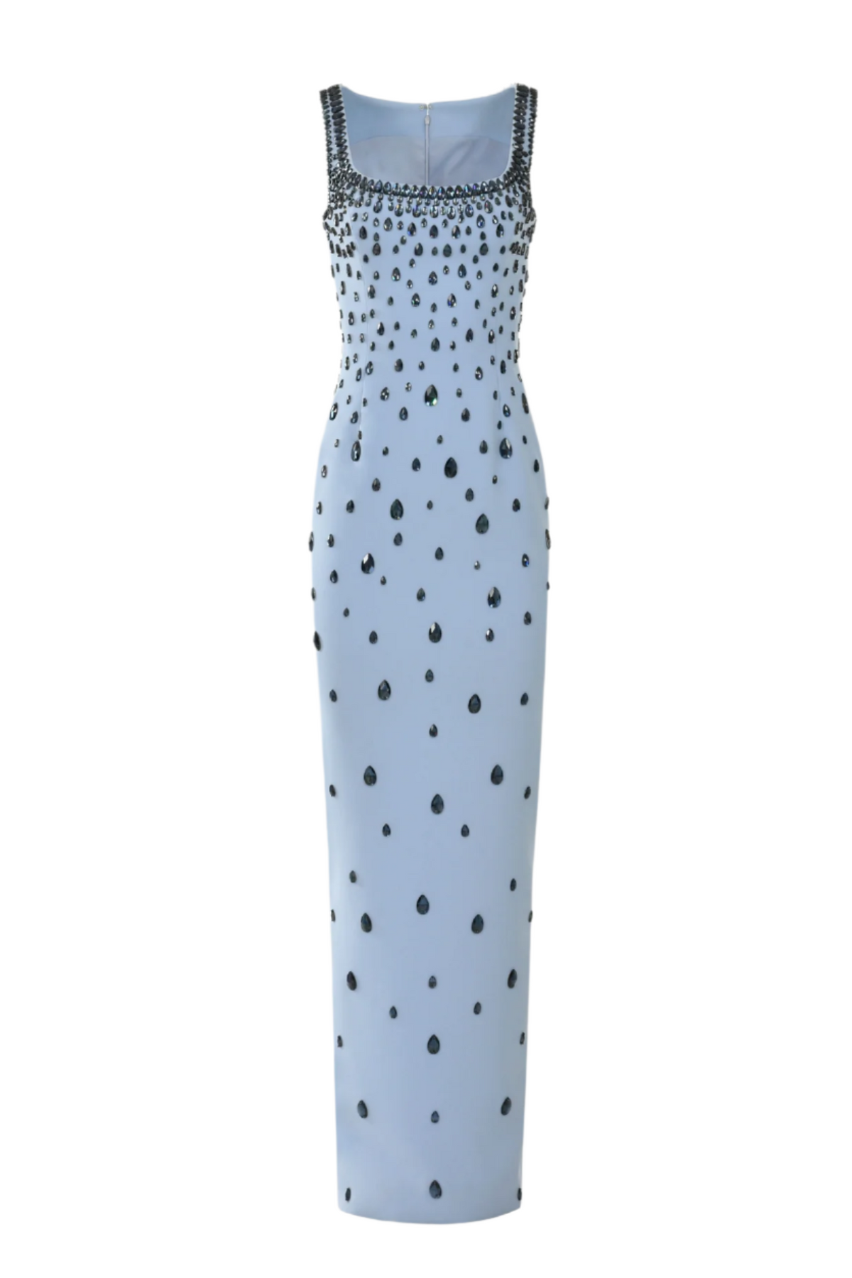 Crepe Raindrops Embroidery Maxi Dress In Blue Flowering Girl