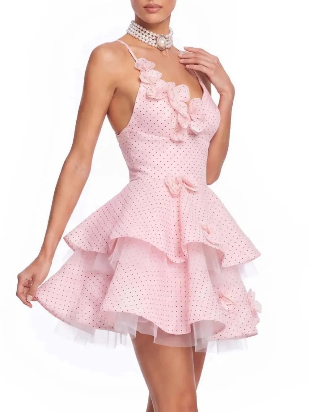 Xexis V Neck Tiered Dot Mini Dress Flowering Girl