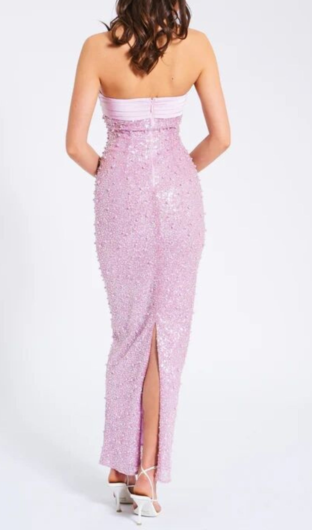 Alazne Strapless Sequin Pearl Maxi Dress Flowering Girl