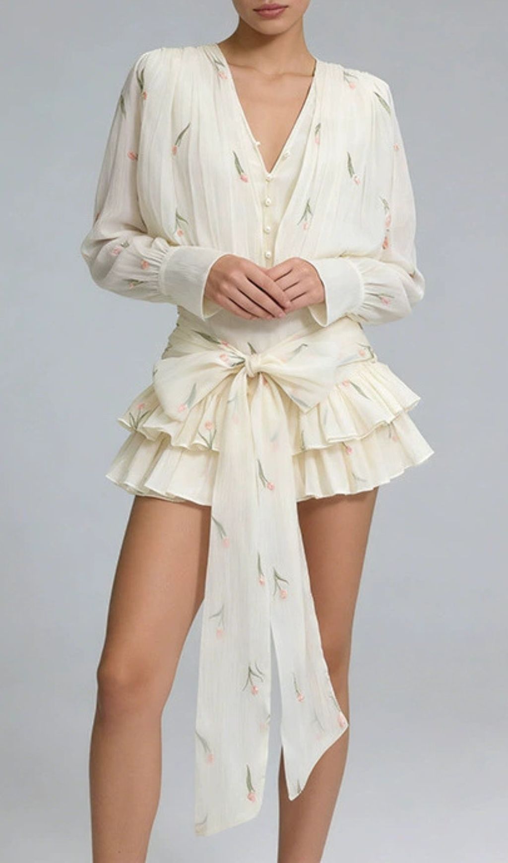 Junius Floral Long Sleeve Mini Dress Flowering Girl