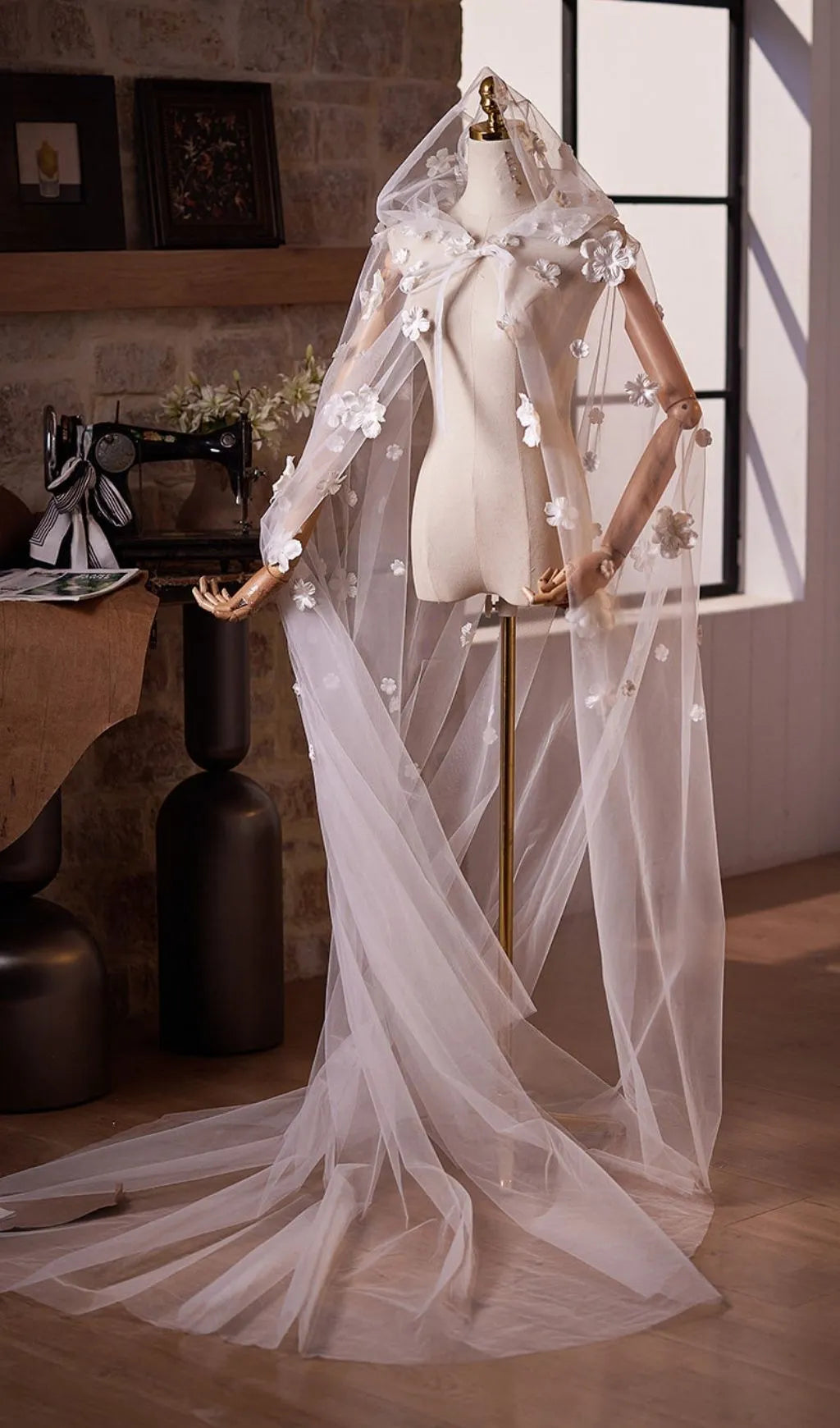 Leigh White Flower Embellished Mesh Shawl Flowering Girl