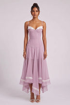 Dusty Lavender Sheer Chiffon Fit-and-Flare Midi Dress Flowering Girl