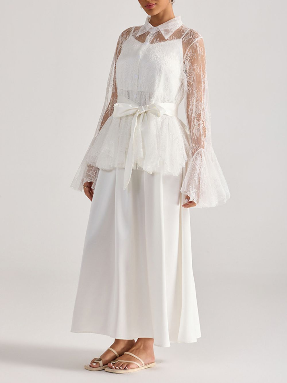Miori White Lace Top & Maxi Dress Set Flowering Girl