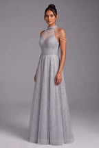 Silver Tulle A-Line Evening Gown Flowering Girl