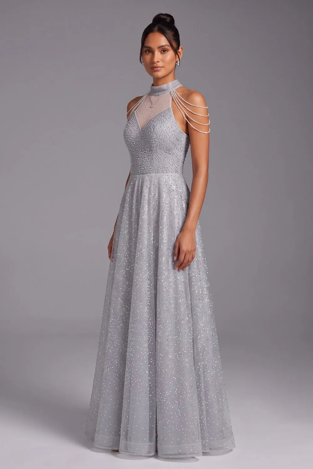 Silver Tulle A-Line Evening Gown Flowering Girl