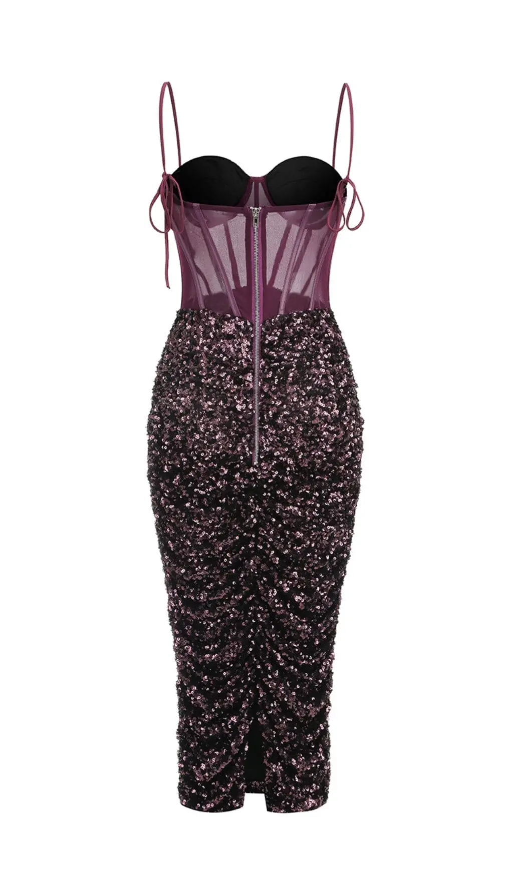 Sequin Corset Midi Dress In Wine Flowering Girl