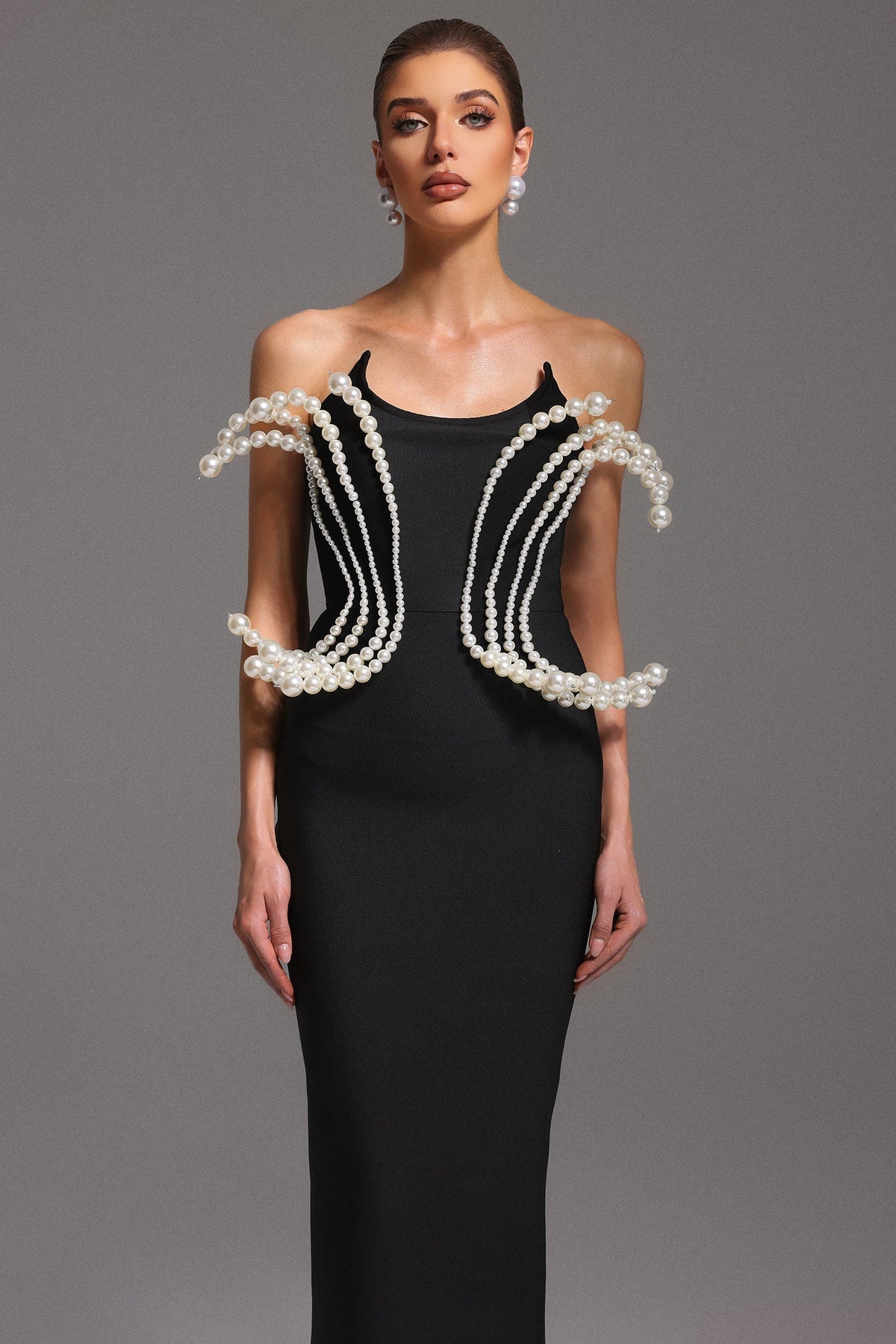 tiffany Pearl Bandage Sleeveless Maxi Dress in black Flowering Girl