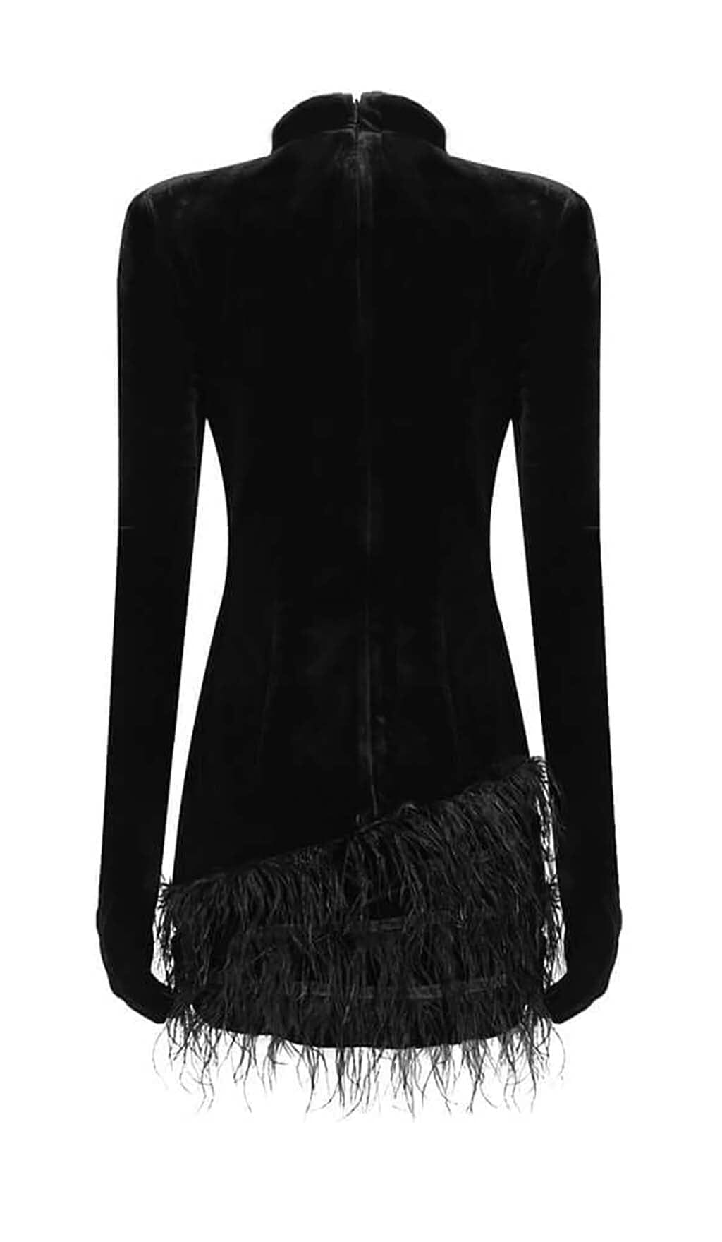 Black Velvet Feather Gloves Mini Dress Flowering Girl