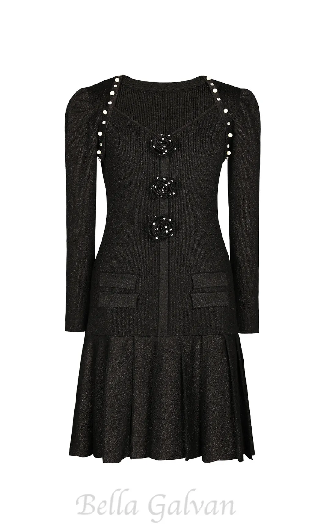 flower knit mini dress in black Flowering Girl