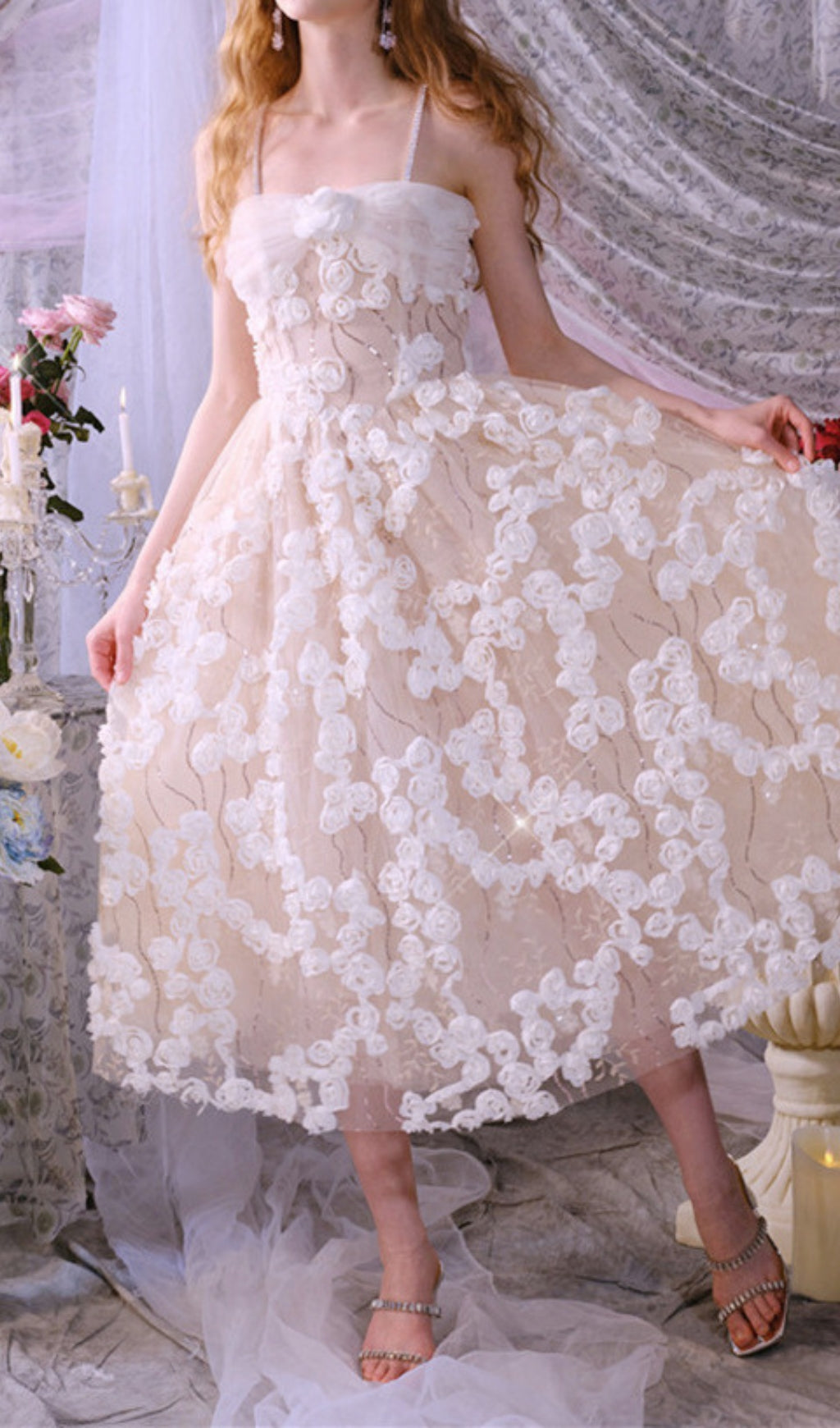 Aphra Floral Rhinestone Midi Dress Flowering Girl