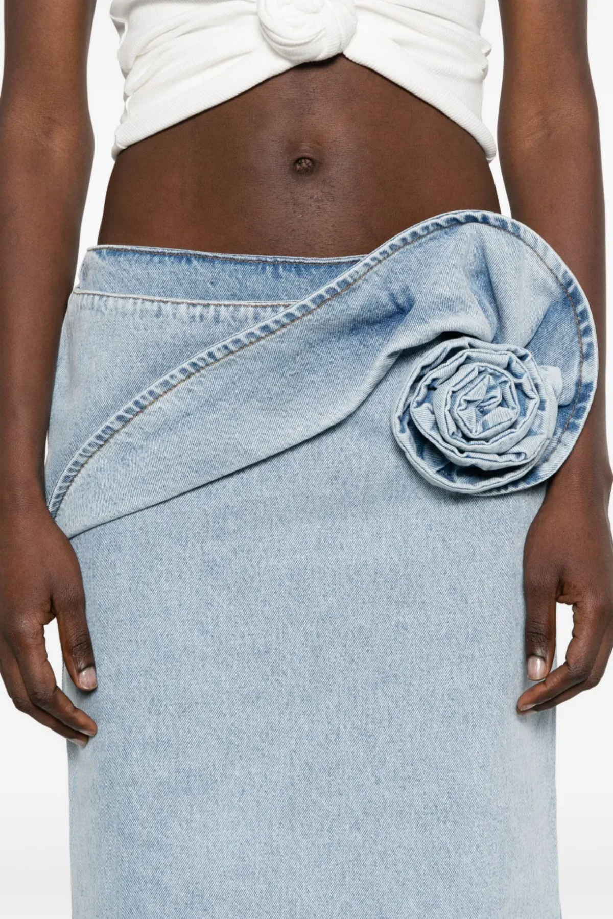 xaviera Floral Appliqué Denim Midi Skirt Flowering Girl