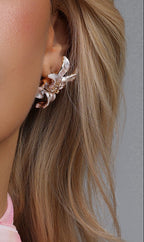 Metallic Wavy Petal Flower Stud Earrings Flowering Girl