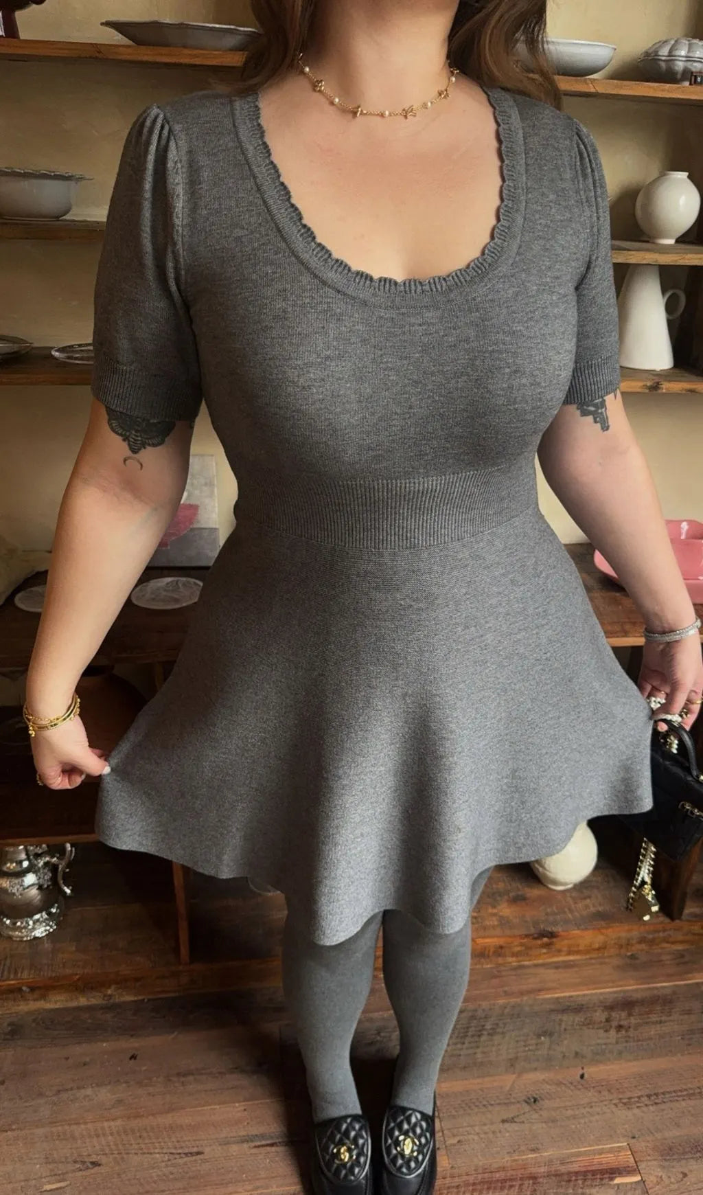 Lael Grey Knit Plus Size Mini Dress Flowering Girl