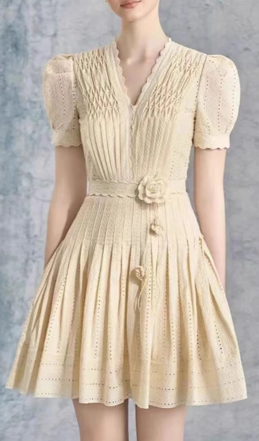 Cemile Flower Pleated Mini Dress Flowering Girl