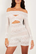 Estrella Off Shoulder Lace Playsuit - White Flowering Girl
