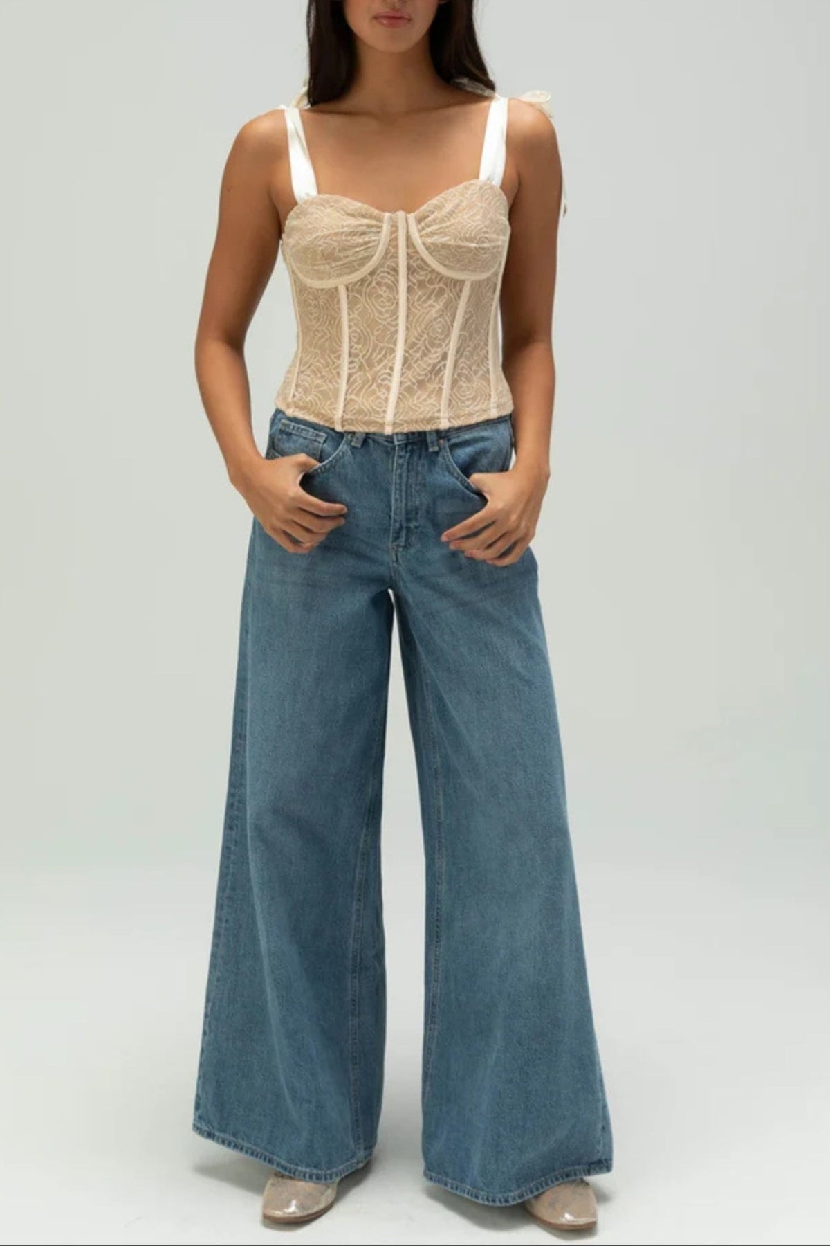 West Of Melrose Womens Lace Corset Top Flowering Girl