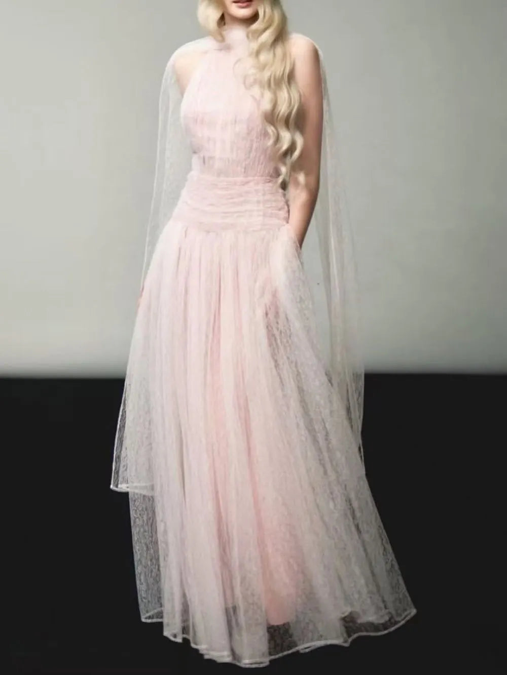 Mabli Halter Mesh Maxi Dress Flowering Girl