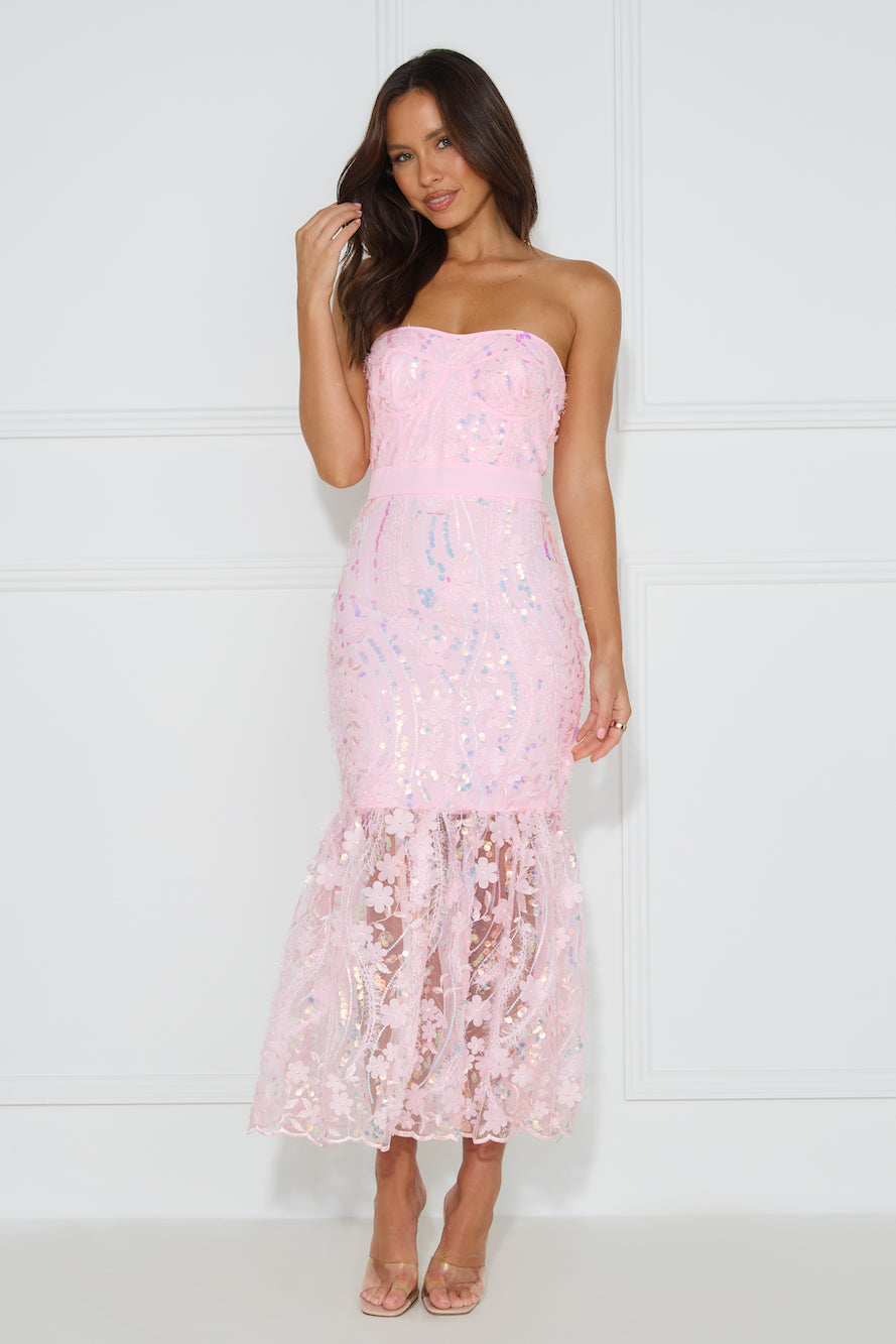 Girly Charms Strapless Midi Dress Pink Flowering Girl