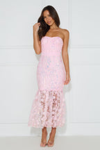 Girly Charms Strapless Midi Dress Pink Flowering Girl
